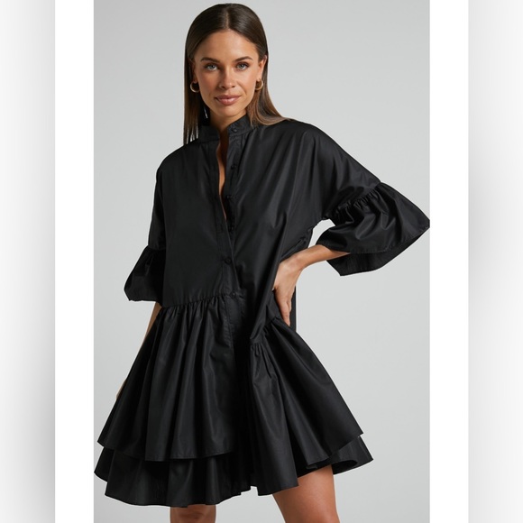 Assimetrical Button Up Dress - Black Size US4-6 - Picture 1 of 5